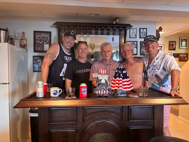 With friends celebrating the Fourth of July.