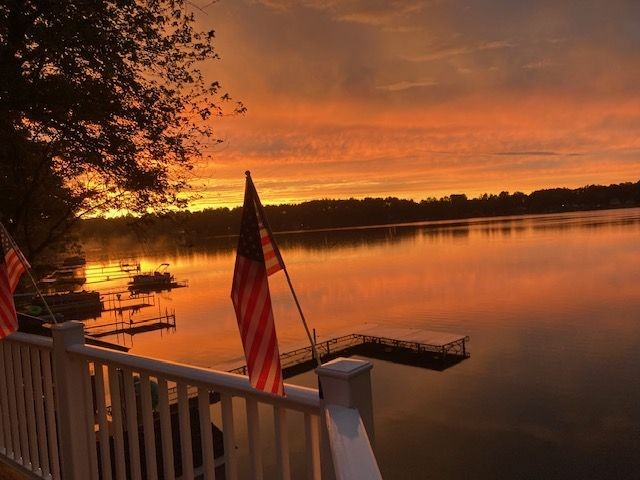 A breathtaking sunset from our lake house.