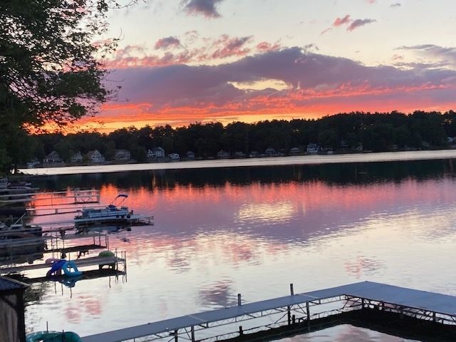 Golden skies and tranquil waters. Another beautiful sunset from our lake house.